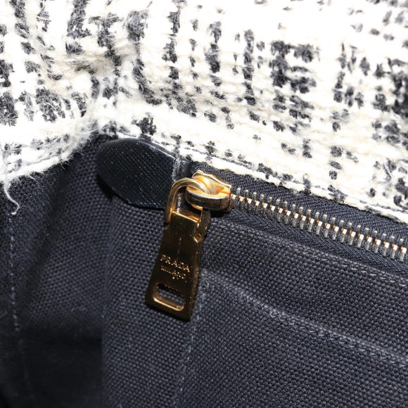 PRADA Canapa MM Hand Bag Tweed White Gold Auth ep12170