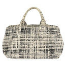 PRADA Canapa MM Hand Bag Tweed White Gold Auth ep12170-2