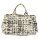 PRADA Canapa MM Hand Bag Tweed White Gold Auth ep12170-3