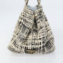 PRADA Canapa MM Hand Bag Tweed White Gold Auth ep12170-4