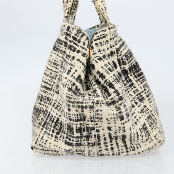 PRADA Canapa MM Hand Bag Tweed White Gold Auth ep12170