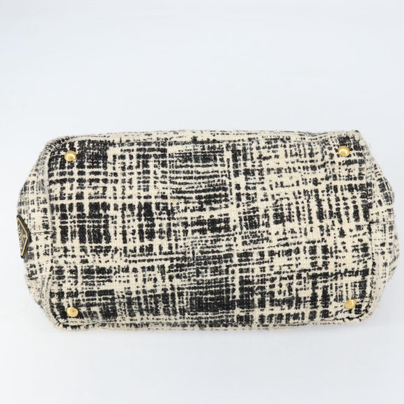 PRADA Canapa MM Hand Bag Tweed White Gold Auth ep12170
