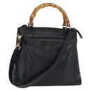 GUCCI Bamboo Hand Bag Leather 2way Black Gold 002 3754 0508 Auth ep12188-1