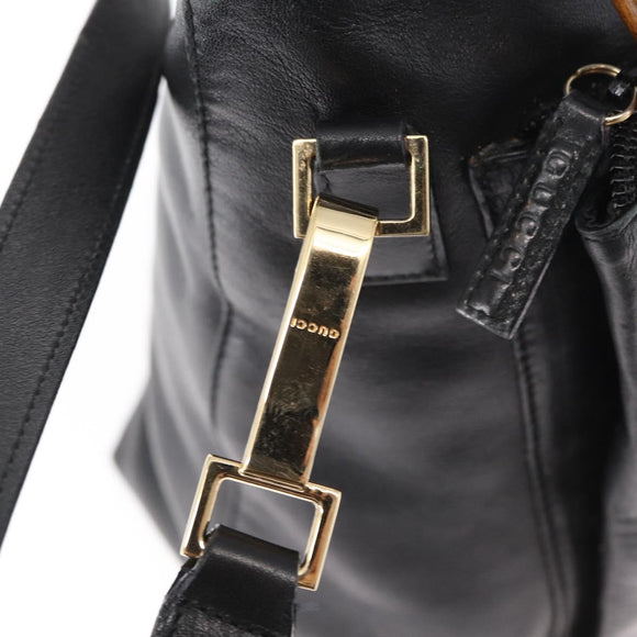 GUCCI Bamboo Hand Bag Leather 2way Black Gold 002 3754 0508 Auth ep12188