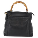 GUCCI Bamboo Hand Bag Leather 2way Black Gold 002 3754 0508 Auth ep12188-13
