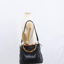 GUCCI Bamboo Hand Bag Leather 2way Black Gold 002 3754 0508 Auth ep12188-26