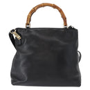 GUCCI Bamboo Hand Bag Leather 2way Black Gold 002 3754 0508 Auth ep12188-2