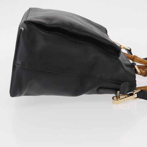 GUCCI Bamboo Hand Bag Leather 2way Black Gold 002 3754 0508 Auth ep12188