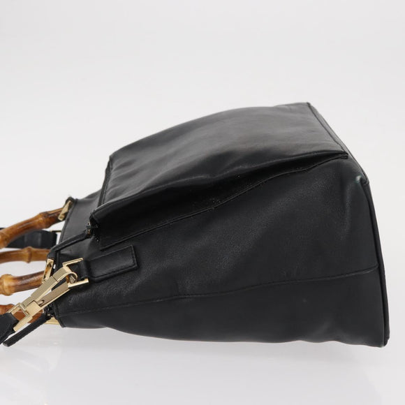 GUCCI Bamboo Hand Bag Leather 2way Black Gold 002 3754 0508 Auth ep12188