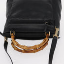 GUCCI Bamboo Hand Bag Leather 2way Black Gold 002 3754 0508 Auth ep12188-6