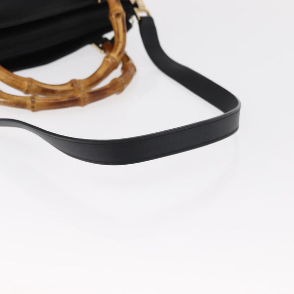 GUCCI Bamboo Hand Bag Leather 2way Black Gold 002 3754 0508 Auth ep12188