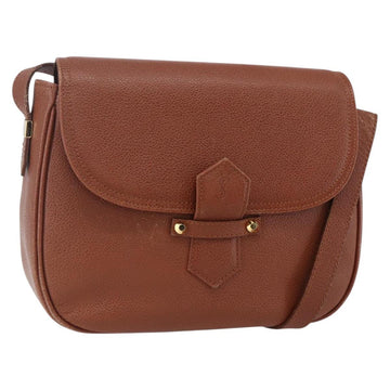 SAINT LAURENT Shoulder Bag Leather Brown Gold Auth ep12190