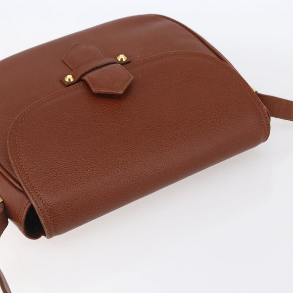 SAINT LAURENT Shoulder Bag Leather Brown Gold Auth ep12190