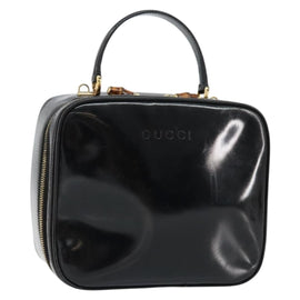 GUCCI Vanity Hand Bag Enamel Black Gold 000 2040 0323 Auth ep12198