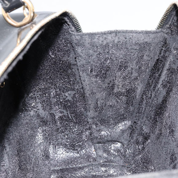 GUCCI Vanity Hand Bag Enamel Black Gold 000 2040 0323 Auth ep12198