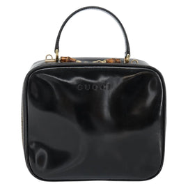 GUCCI Vanity Hand Bag Enamel Black Gold 000 2040 0323 Auth ep12198 - 0