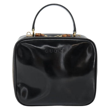 GUCCI Vanity Hand Bag Enamel Black Gold 000 2040 0323 Auth ep12198 - 0