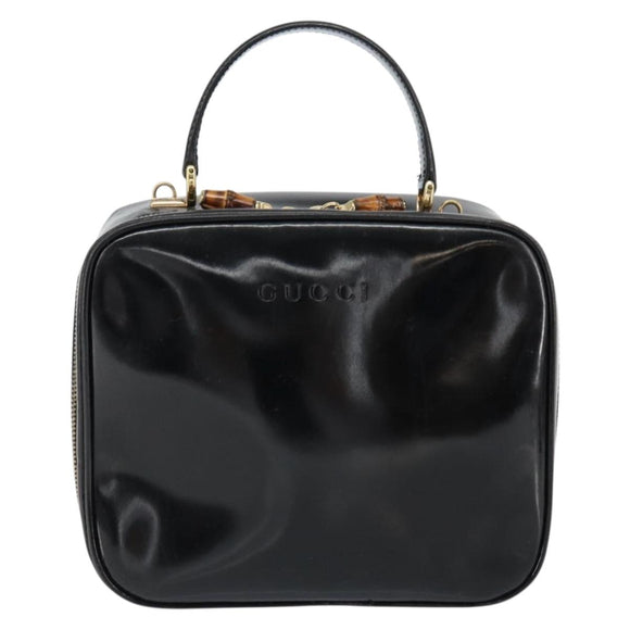 GUCCI Vanity Hand Bag Enamel Black Gold 000 2040 0323 Auth ep12198