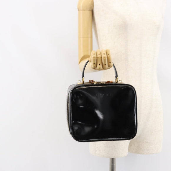 GUCCI Vanity Hand Bag Enamel Black Gold 000 2040 0323 Auth ep12198