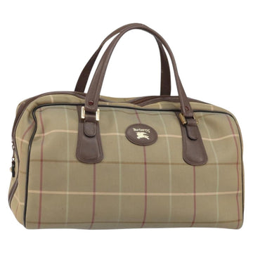 Burberrys Nova Check Boston Bag Canvas Beige Gold Auth ep12208