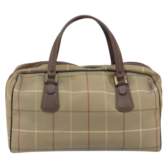 Burberrys Nova Check Boston Bag Canvas Beige Gold Auth ep12208