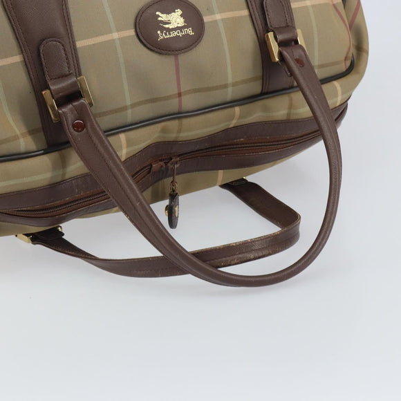 Burberrys Nova Check Boston Bag Canvas Beige Gold Auth ep12208
