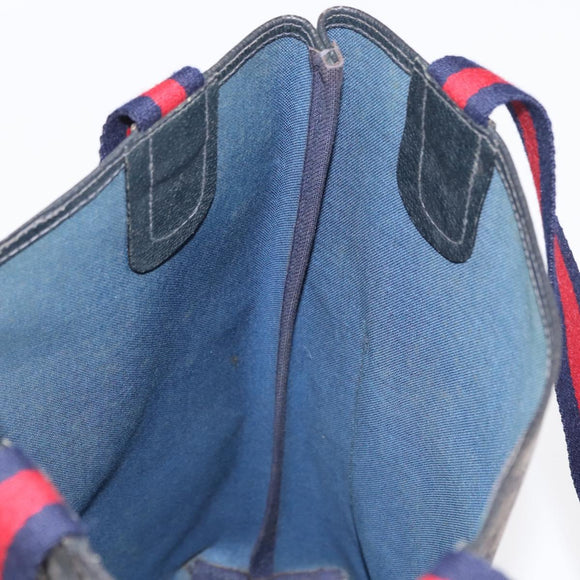 GUCCI GG Supreme Sherry Line Tote Bag PVC Navy Gold 39 002 4487 Auth ep12216