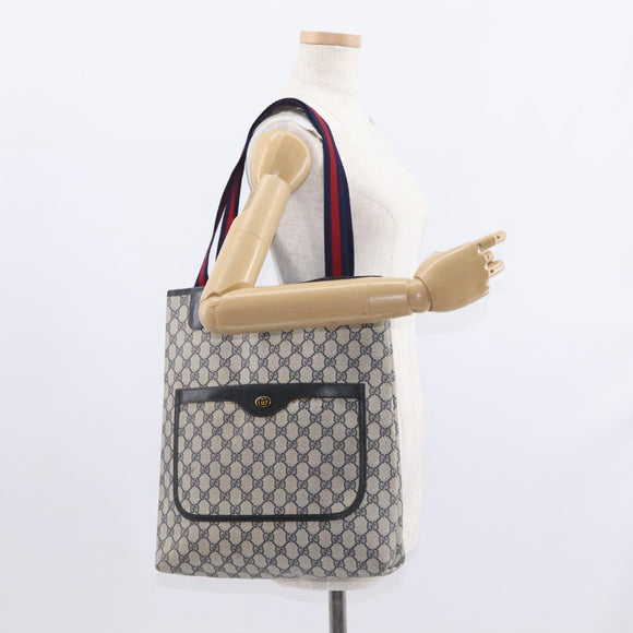 GUCCI GG Supreme Sherry Line Tote Bag PVC Navy Gold 39 002 4487 Auth ep12216