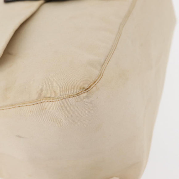 FENDI Mamma Baguette Shoulder Bag Canvas Beige Silver Auth ep12218