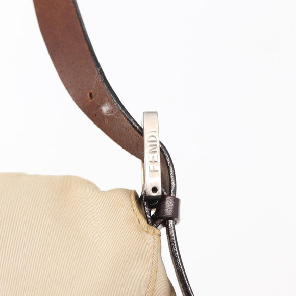 FENDI Mamma Baguette Shoulder Bag Canvas Beige Silver Auth ep12218