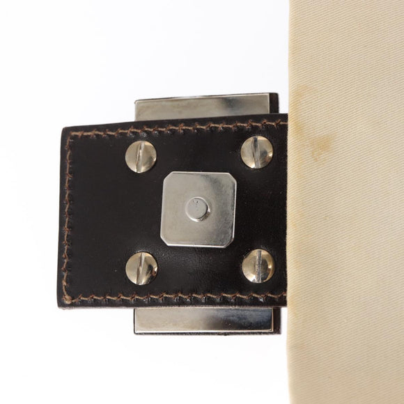 FENDI Mamma Baguette Shoulder Bag Canvas Beige Silver Auth ep12218