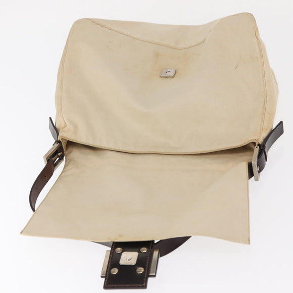 FENDI Mamma Baguette Shoulder Bag Canvas Beige Silver Auth ep12218