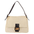 FENDI Mamma Baguette Shoulder Bag Canvas Beige Silver Auth ep12218-2