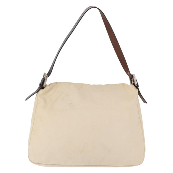 FENDI Mamma Baguette Shoulder Bag Canvas Beige Silver Auth ep12218