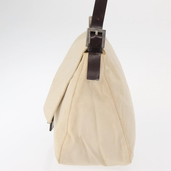 FENDI Mamma Baguette Shoulder Bag Canvas Beige Silver Auth ep12218