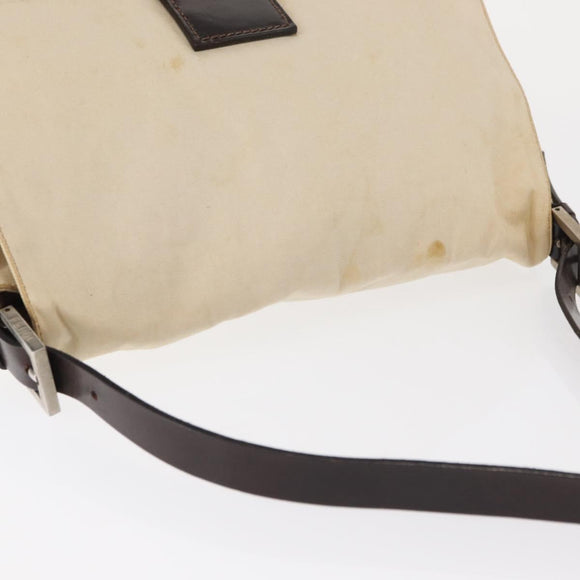 FENDI Mamma Baguette Shoulder Bag Canvas Beige Silver Auth ep12218