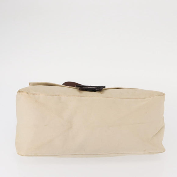 FENDI Mamma Baguette Shoulder Bag Canvas Beige Silver Auth ep12218