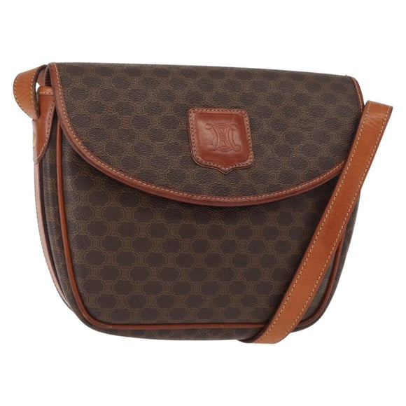 CELINE Macadam Canvas Shoulder Bag PVC Leather Brown Gold Auth ep12228