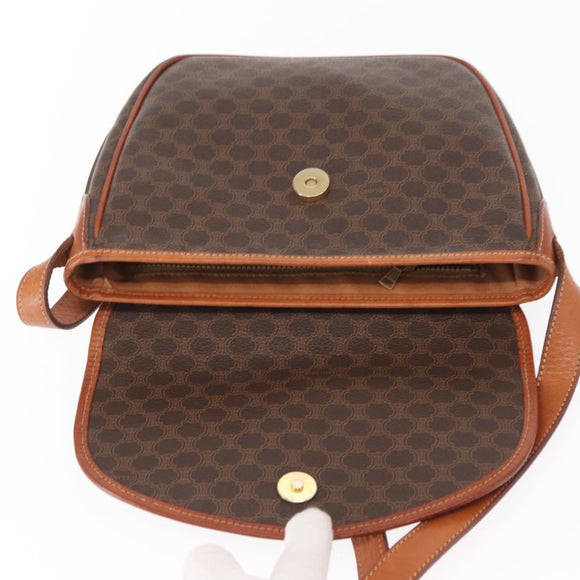 CELINE Macadam Canvas Shoulder Bag PVC Leather Brown Gold Auth ep12228