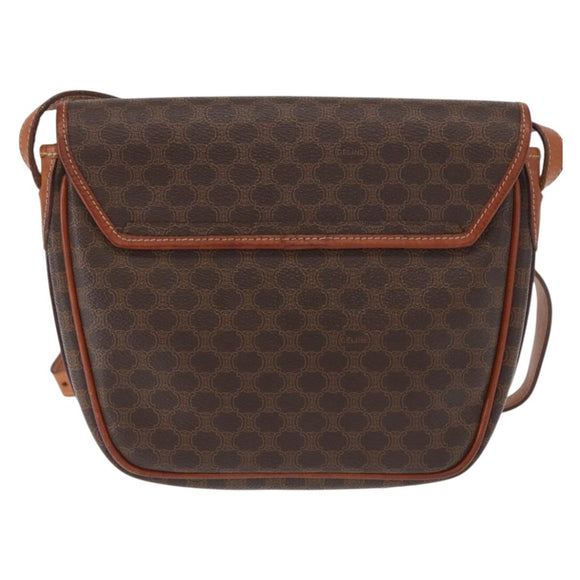 CELINE Macadam Canvas Shoulder Bag PVC Leather Brown Gold Auth ep12228