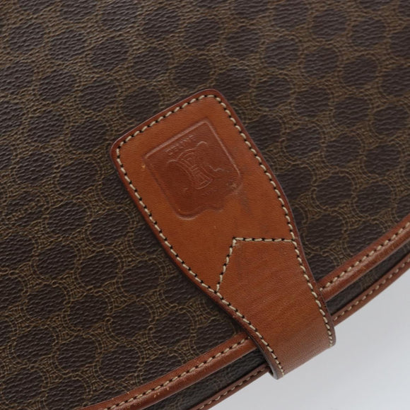 CELINE Macadam Canvas Shoulder Bag PVC Leather Brown Gold Auth ep12229