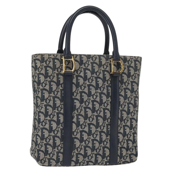 Christian Dior Trotter Canvas Hand Bag Navy Gold Auth ep12230