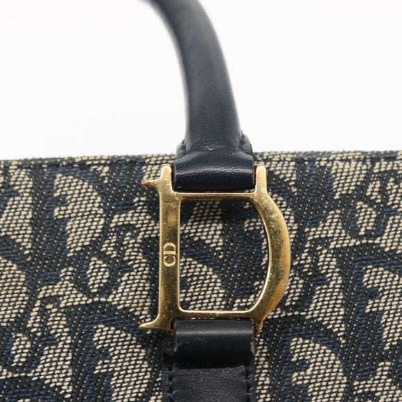 Christian Dior Trotter Canvas Hand Bag Navy Gold Auth ep12230