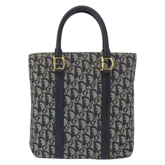 Christian Dior Trotter Canvas Hand Bag Navy Gold Auth ep12230