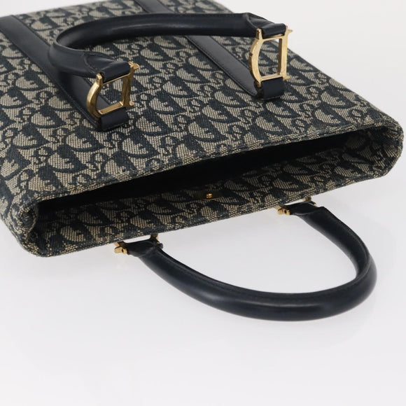Christian Dior Trotter Canvas Hand Bag Navy Gold Auth ep12230