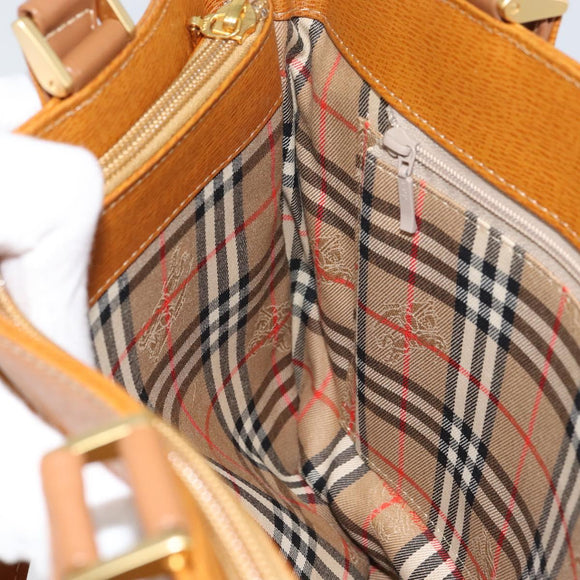BURBERRY Tote Bag Leather Brown Gold Auth ep12232