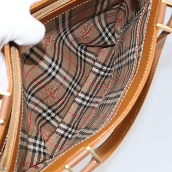 BURBERRY Tote Bag Leather Brown Gold Auth ep12232