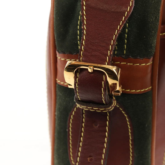 LOEWE Anagram Shoulder Bag Leather Suede Brown Gold Auth ep12235