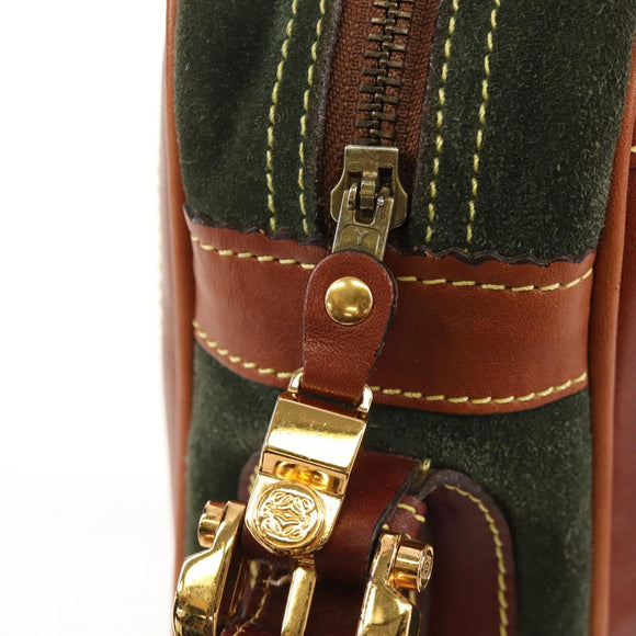 LOEWE Anagram Shoulder Bag Leather Suede Brown Gold Auth ep12235