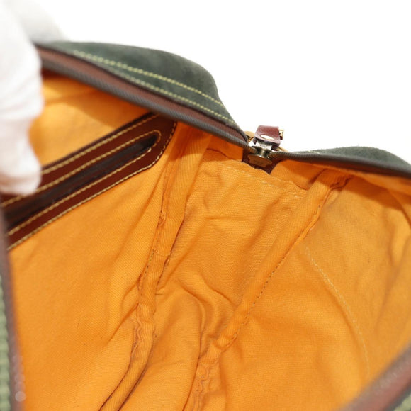 LOEWE Anagram Shoulder Bag Leather Suede Brown Gold Auth ep12235